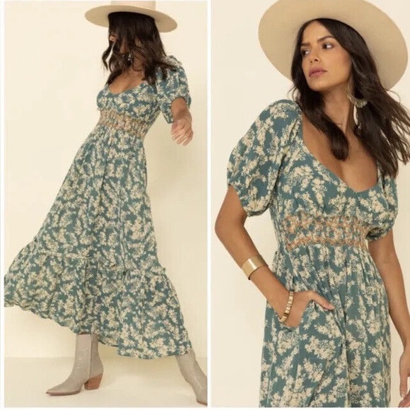 Free People Ellie Floral Print Midi Dress In Soft Seafoam NWT Sz XSMSRP$148 - Picture 1 of 11